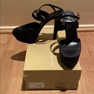 Sergio Rossi Black Satin Ankle Tie Pump size 38